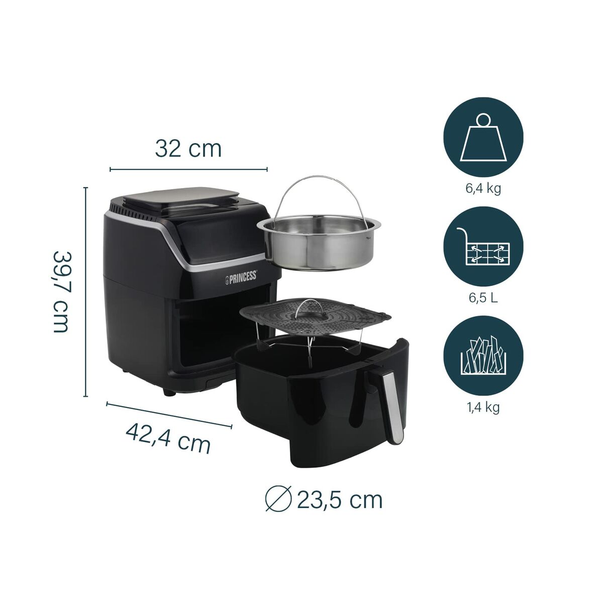 Freidora de Aire Princess 871301609842901.182080.01.001 1700 W Negro