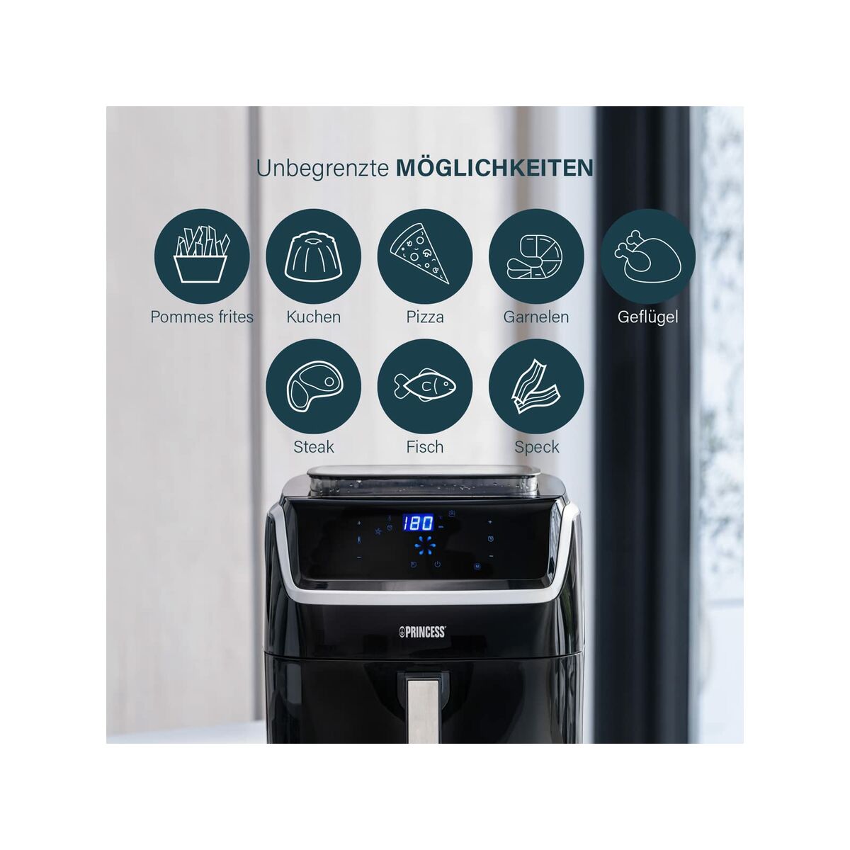 Freidora de Aire Princess 871301609842901.182080.01.001 1700 W Negro