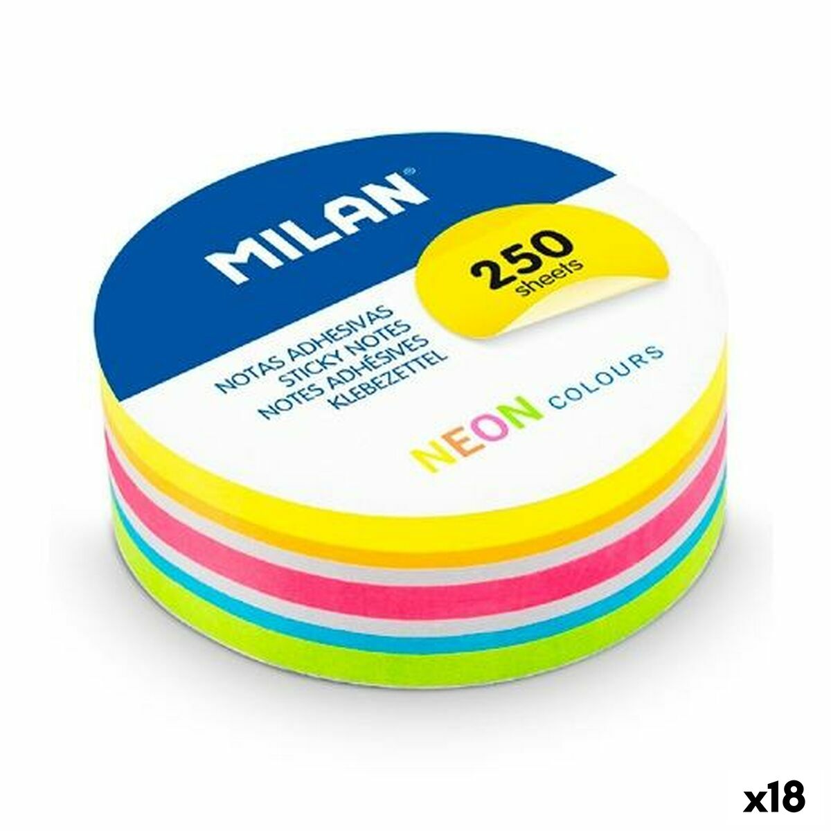 Set de Notas Adhesivas Milan Neon Multicolor 12 Piezas (18 Unidades)