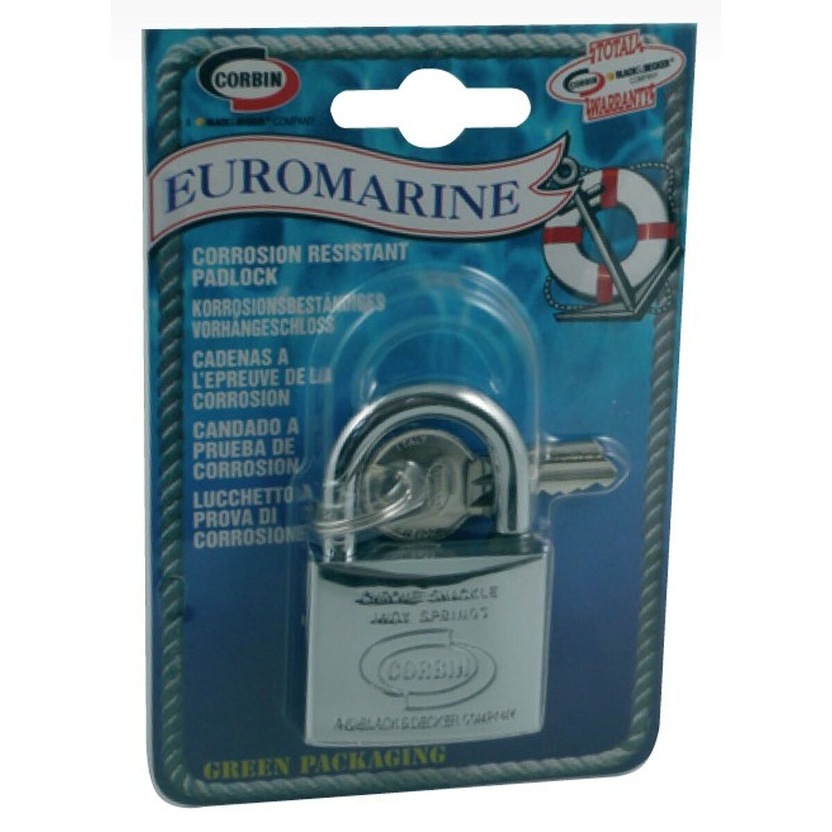 Candado de llave CORBIN Euromarine 4 mm 25 mm Arco Acero Inoxidable Latón