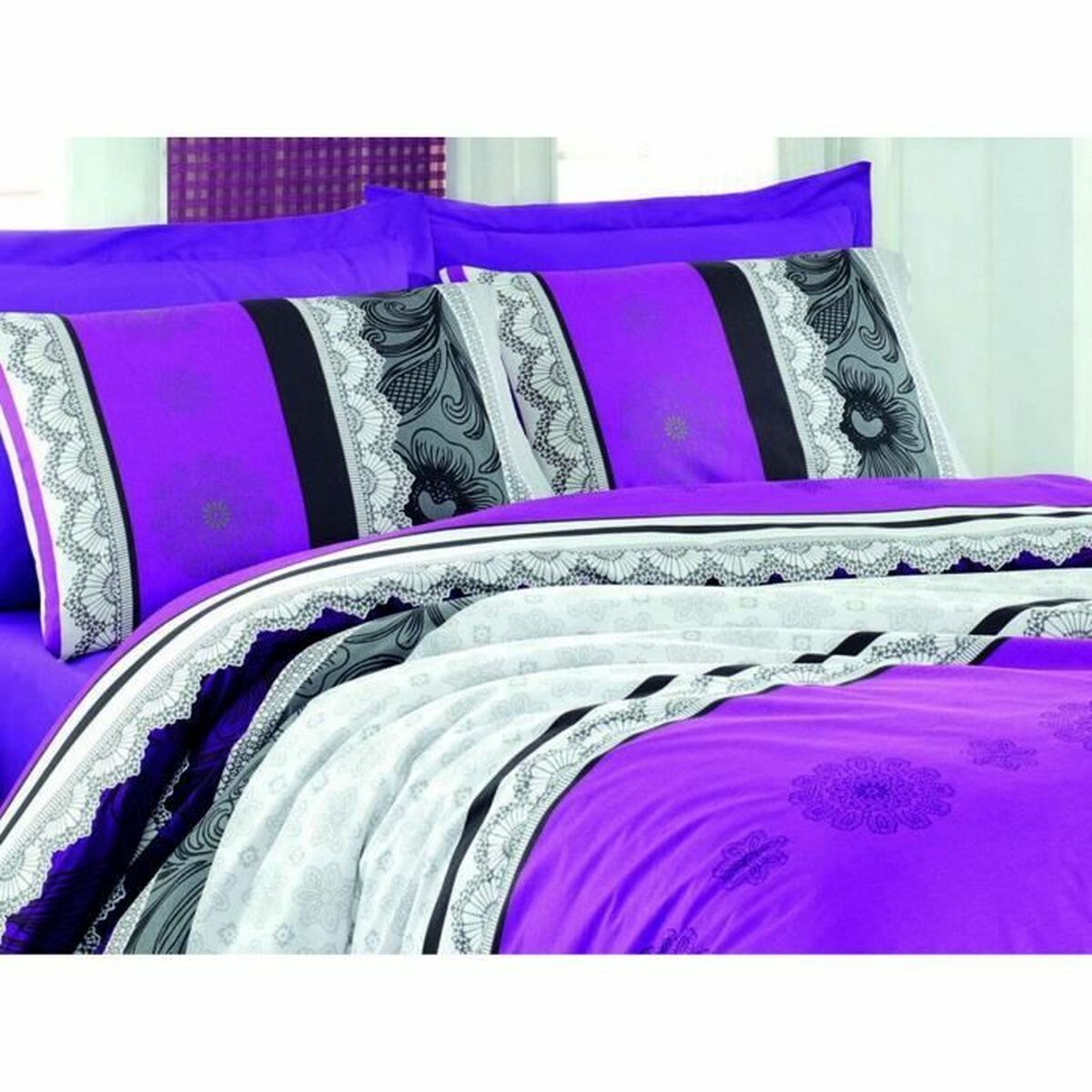 Juego de funda nórdica Morado Cama de 200 3 Piezas