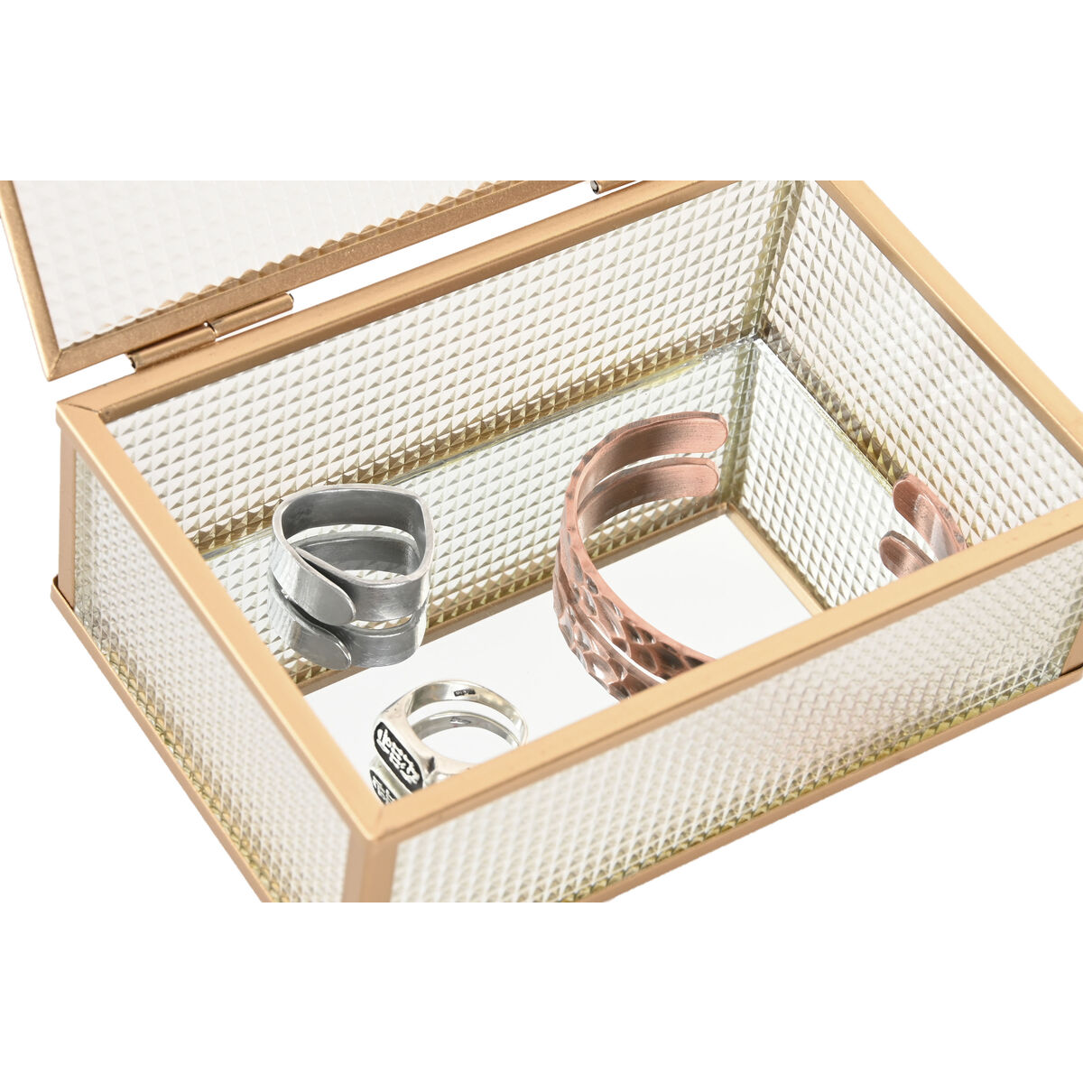 Caja-Joyero Home ESPRIT Dorado Metal Cristal 15 x 11 x 5,5 cm