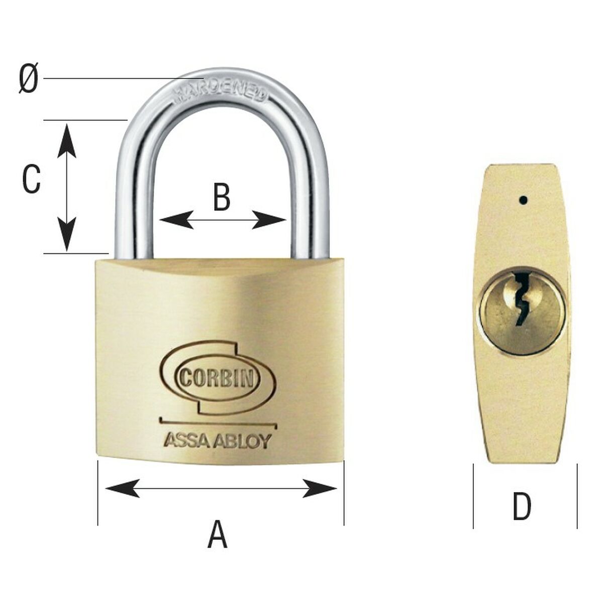 Candado de llave CORBIN Arco 50 mm Latón Acero