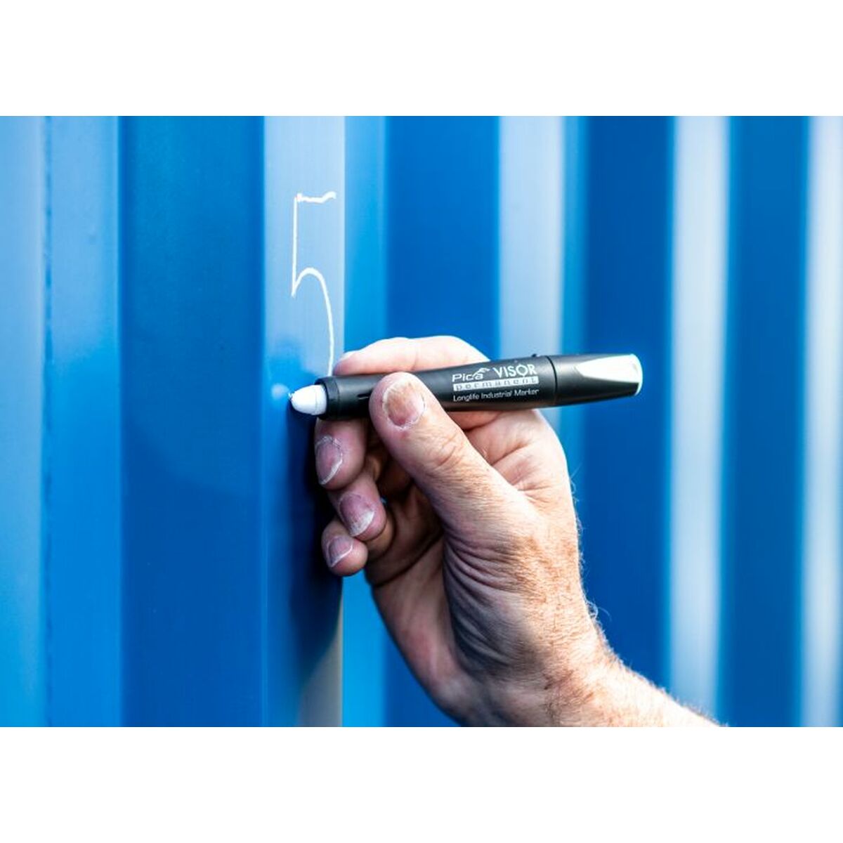 Marcador Pica Permanente Azul Industrial