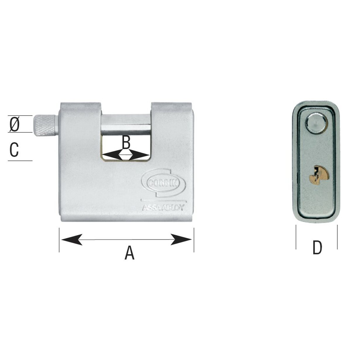 Candado de llave CORBIN Rectangular Latón Acero Blindado