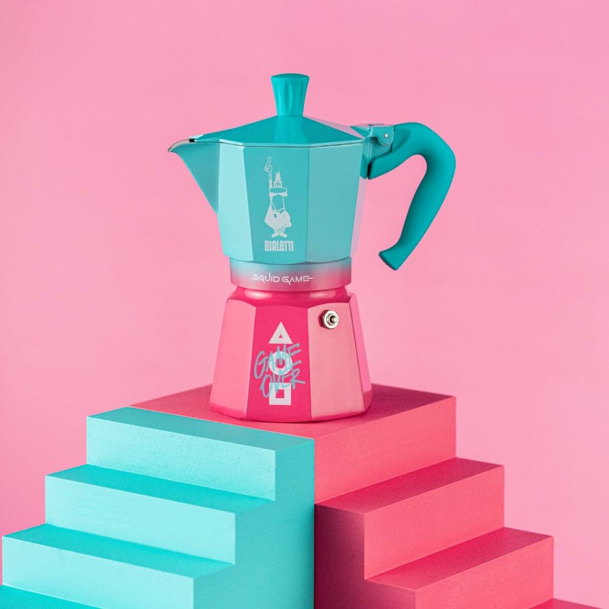 Cafetera Italiana Bialetti Azul Rosa Aluminio Termoplástico 6 Tazas