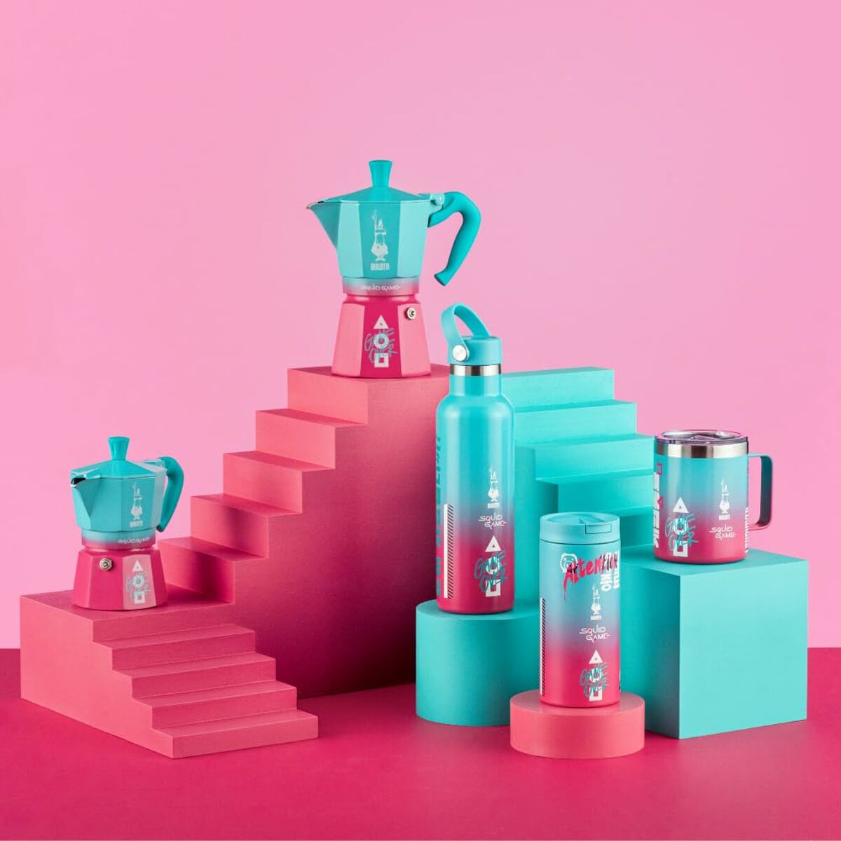 Cafetera Italiana Bialetti Azul Rosa Aluminio Termoplástico 6 Tazas