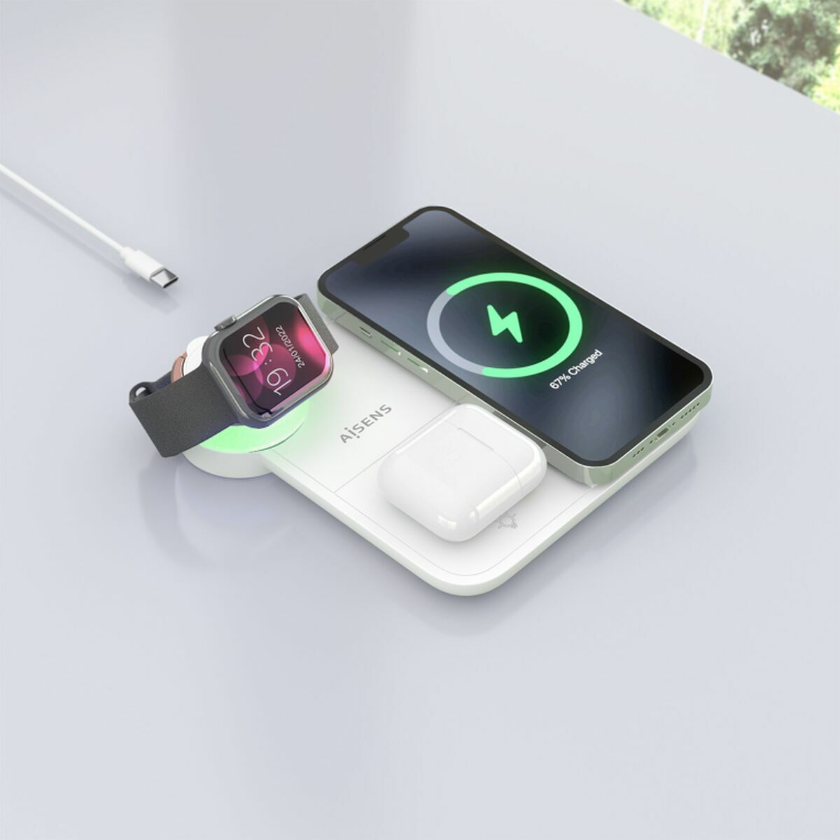 Cargador Inalámbrico Aisens ASCH-15W4WC061-W 15 W Blanco