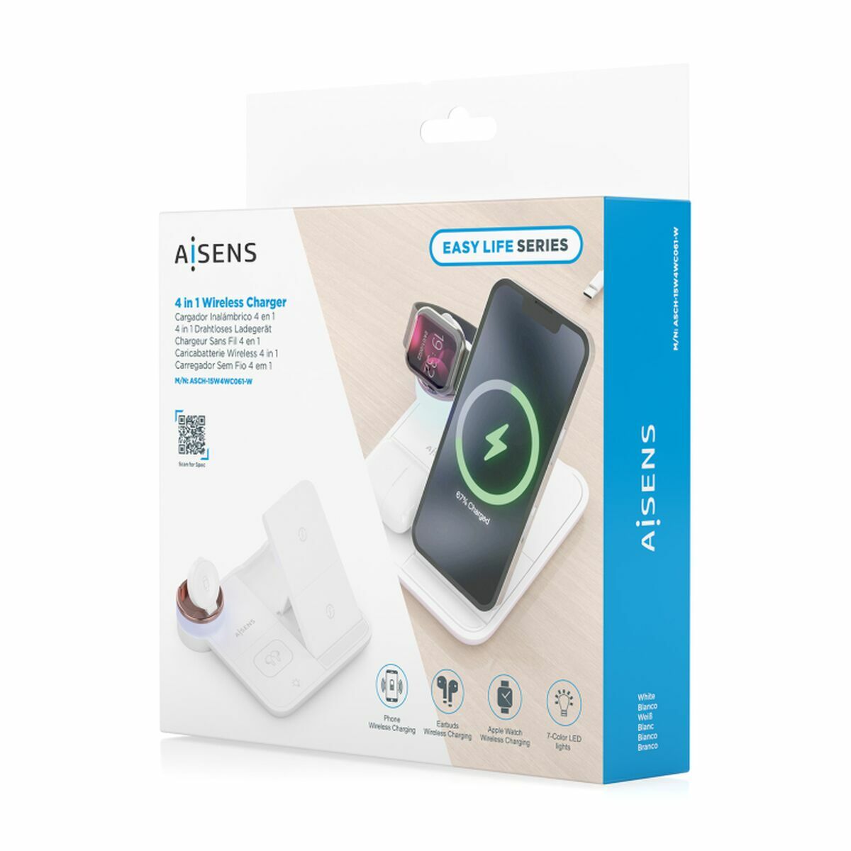 Cargador Inalámbrico Aisens ASCH-15W4WC061-W 15 W Blanco