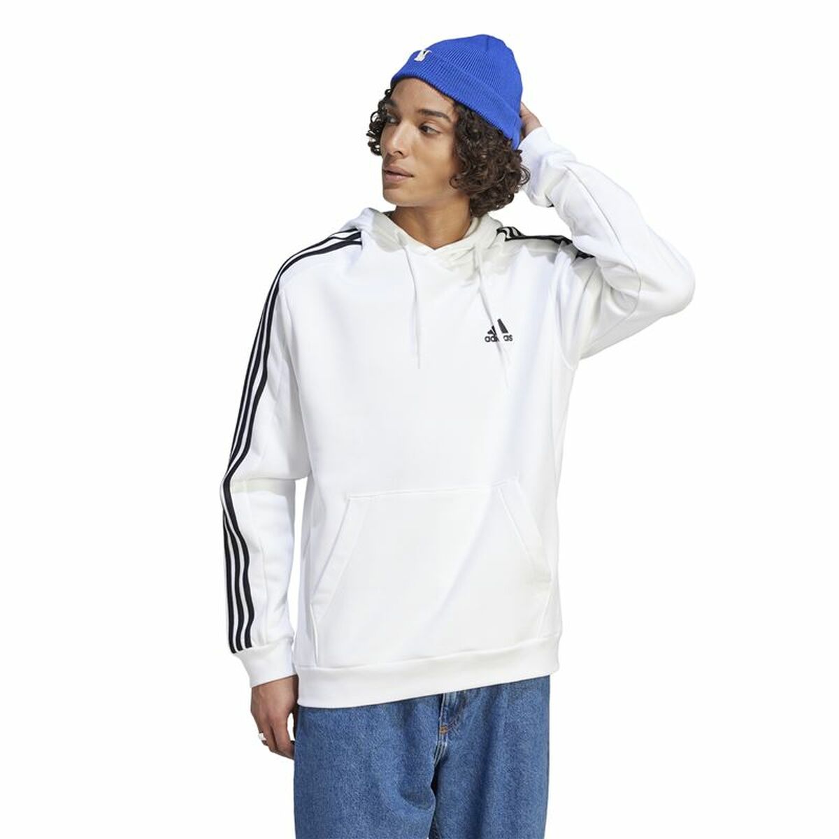 Sudadera con Capucha Hombre Adidas 3S Fl Hd Blanco XL