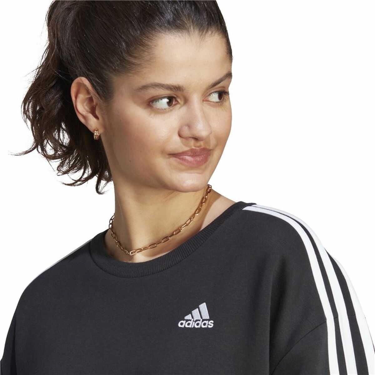 Sudadera sin Capucha Mujer Adidas 3S Fl Os Swt Negro L/XL