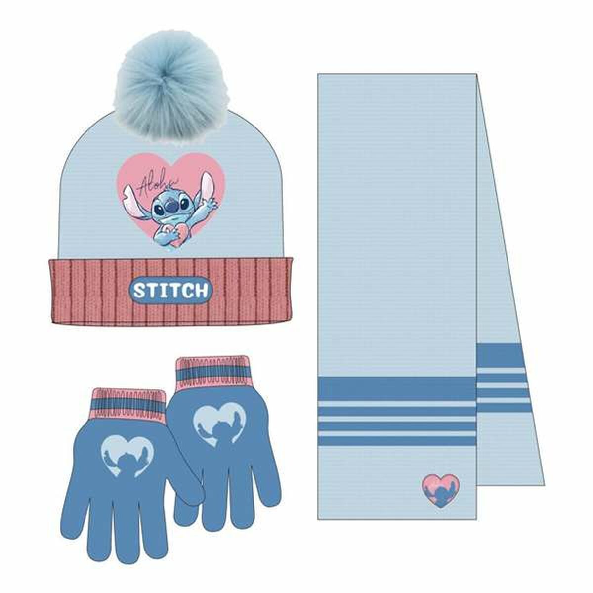 Gorro y Guantes Stitch Azul claro