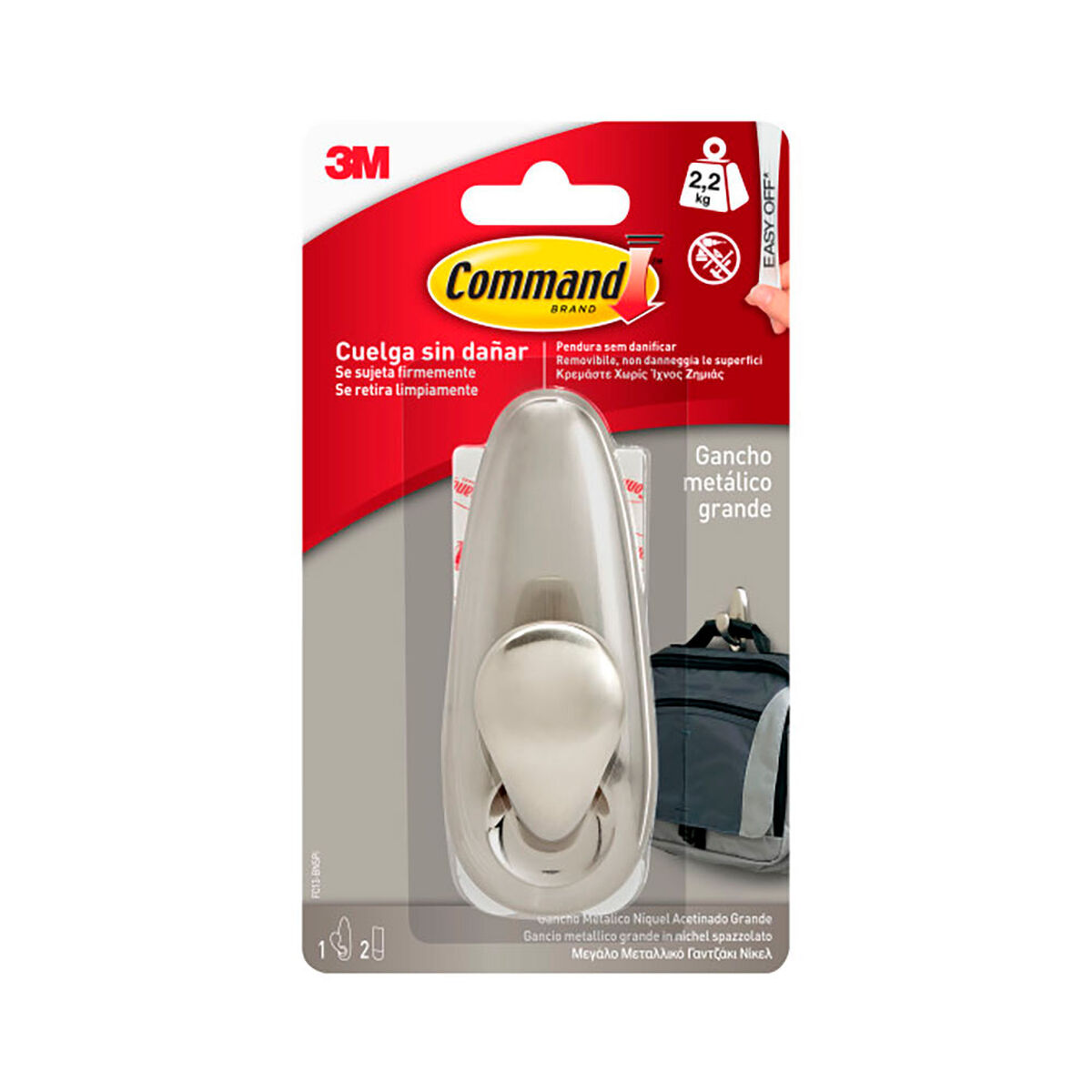 Gancho para colgar 3M 2,2 Kg Plateado Metalizado Metal Níquel (1 unidad)