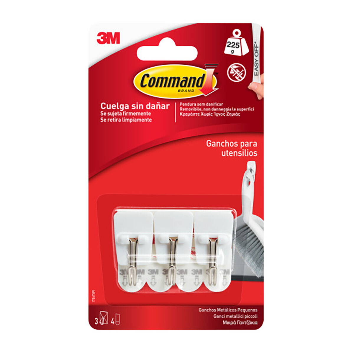 Gancho para colgar 3M 225 g 19 X 41 X 19 MM Blanco Acero (3 Unidades)