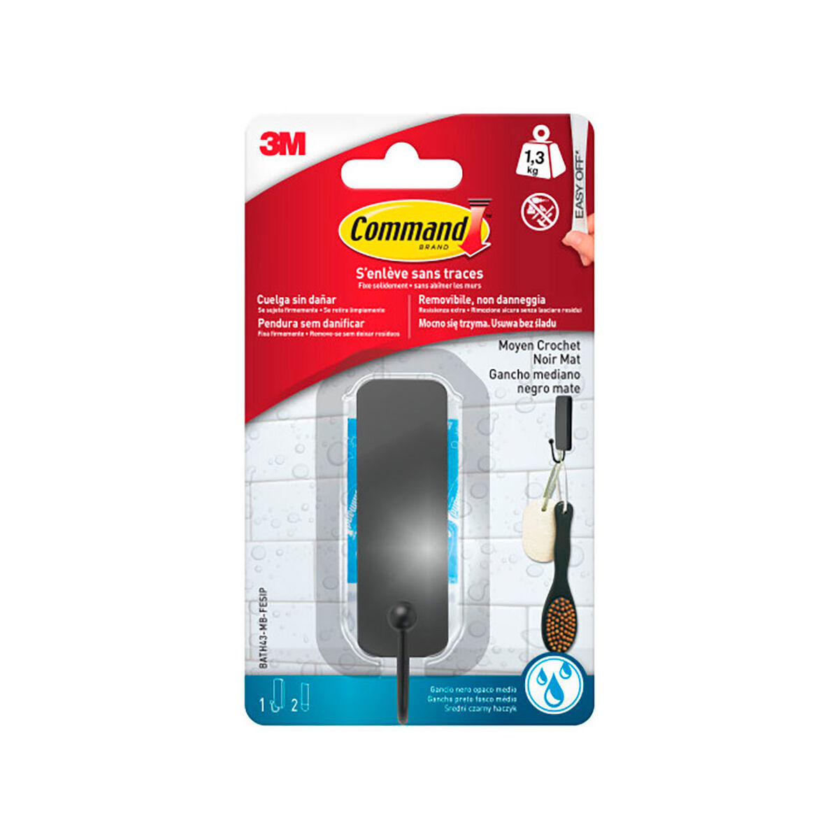 Gancho para colgar 3M 1,3 kg 25 X 35 X 95 MM Negro Vinilo (1 unidad)