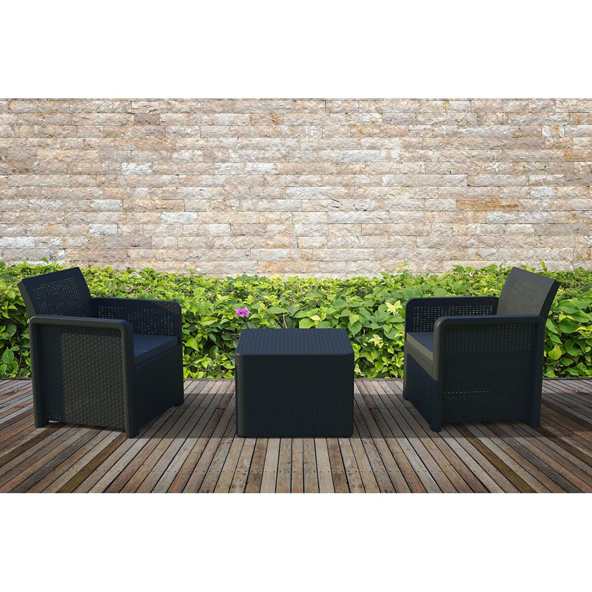 Conjunto de Mesa con 2 Sillones Shaf Antracita 57 X 57 X 42 CM (3 Piezas)