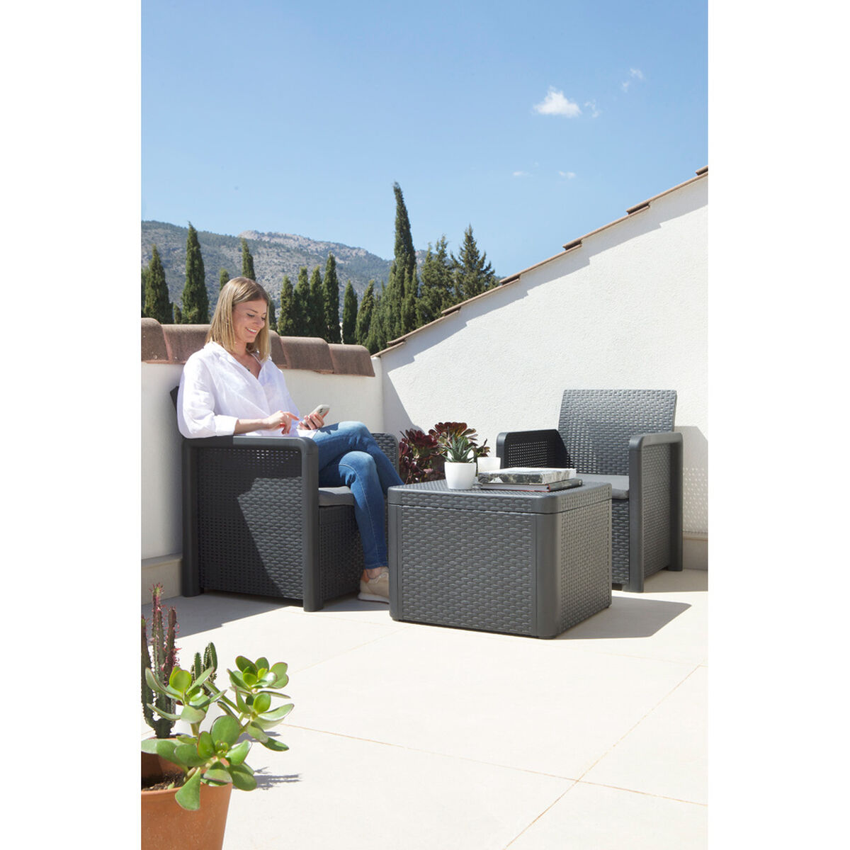 Conjunto de Mesa con 2 Sillones Shaf Antracita 57 X 57 X 42 CM (3 Piezas)