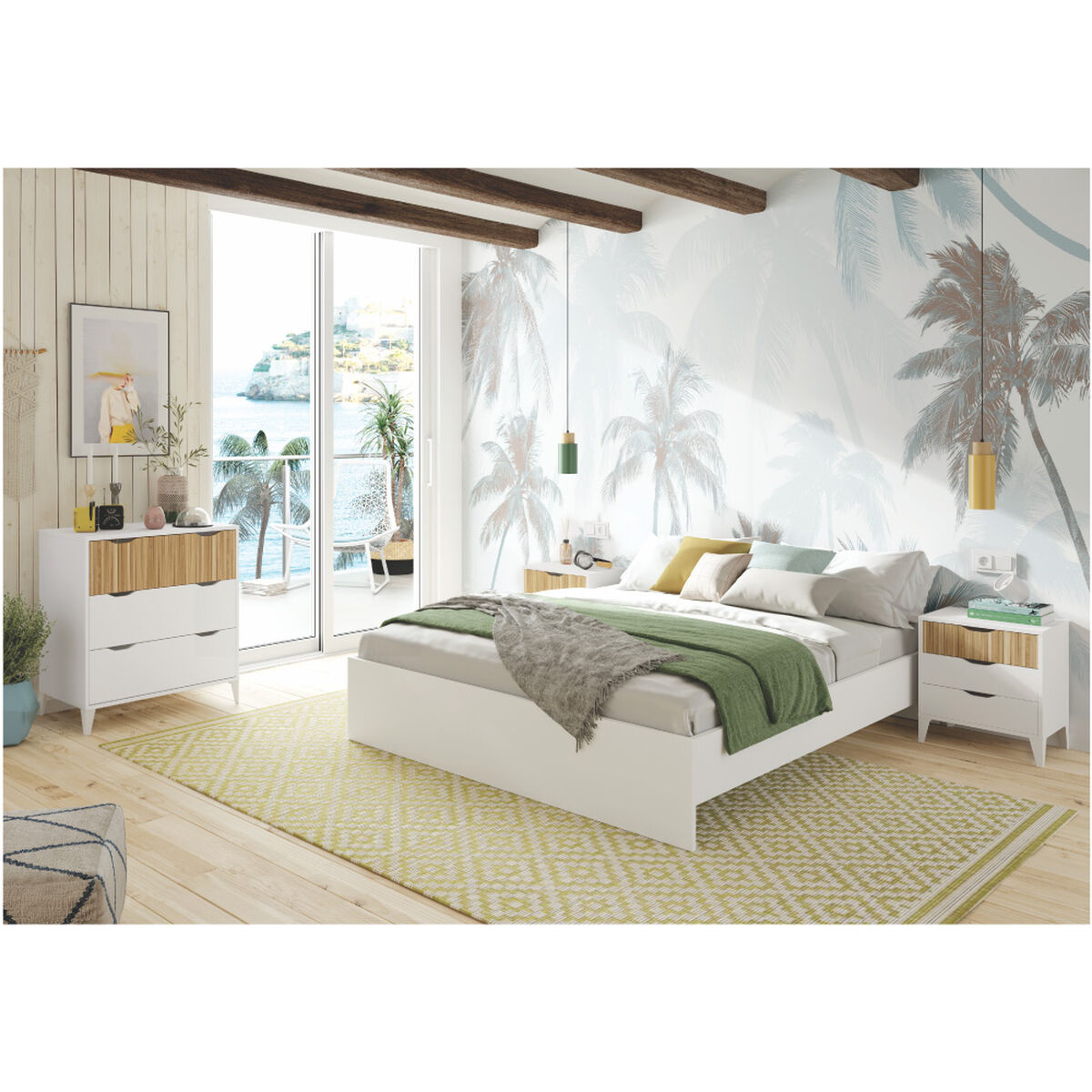 Mesita de Noche Forés Blanco Natural 40 X 33 X 50 cm