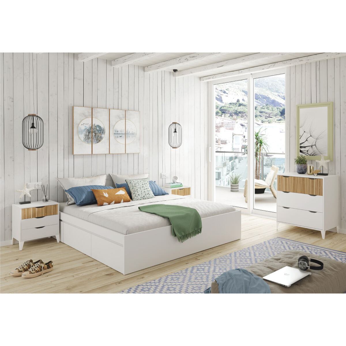 Mesita de Noche Forés Blanco Natural 40 X 33 X 50 cm