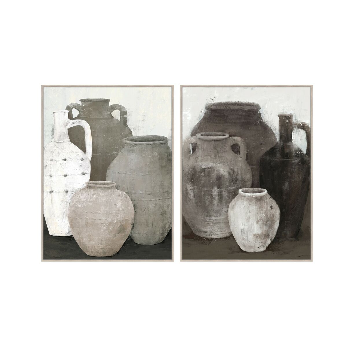 Lienzo Home ESPRIT Negro Gris Oriental Jarrón 90 x 4 x 120 cm (2 Unidades)