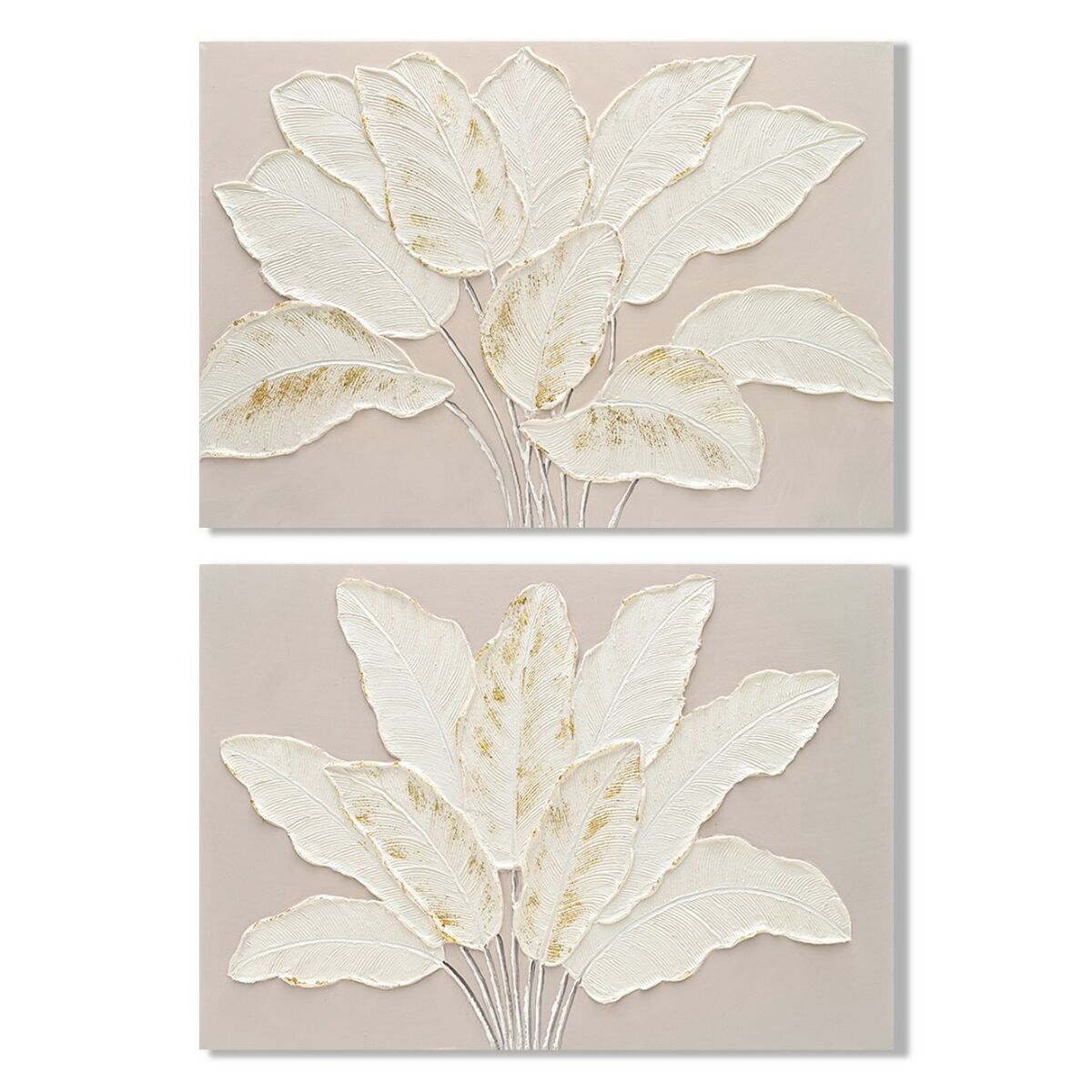 Lienzo Home ESPRIT Blanco Beige Hojas Cottage 90 x 3 x 60 cm (2 Unidades)