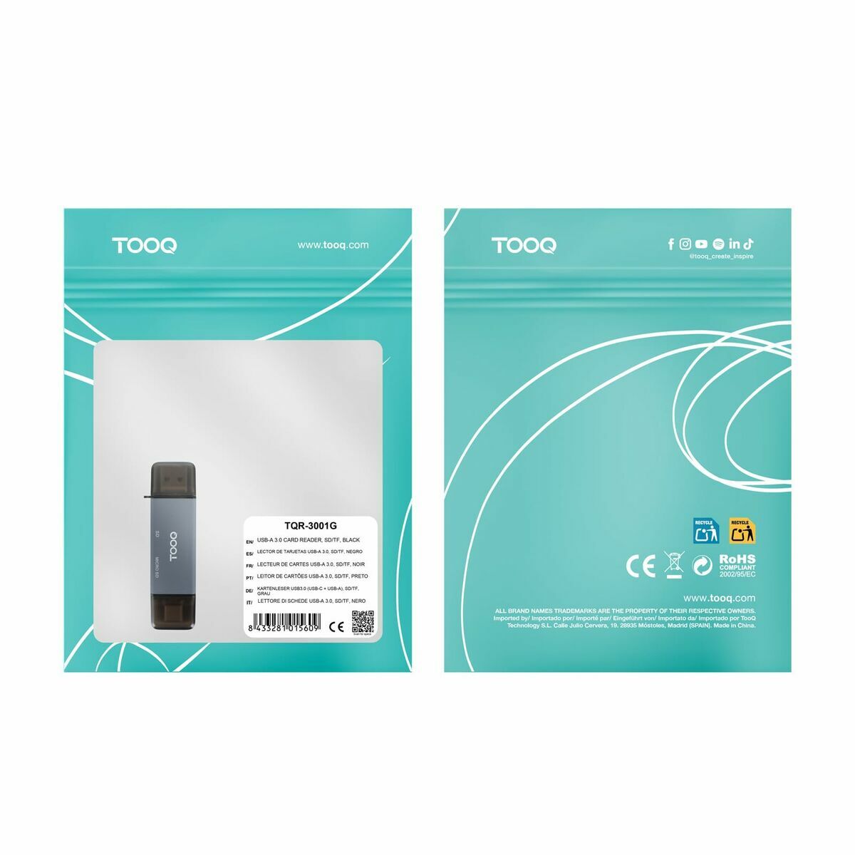 Lector de Tarjetas TooQ TQR-3001G Negro Gris