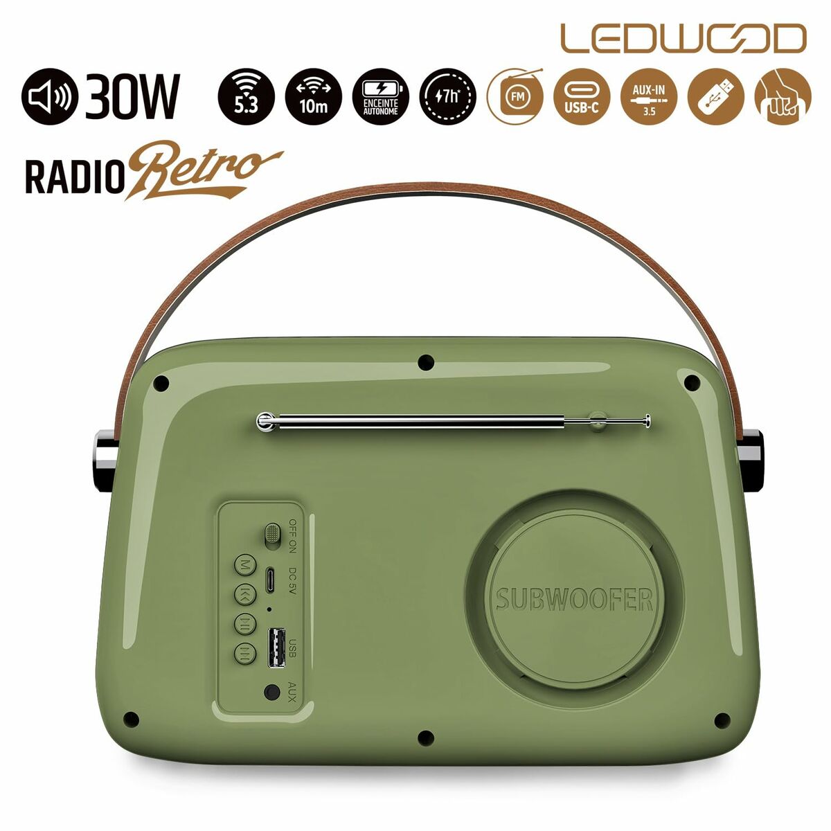 Radio Transistor Ledwood ALMA GREY Verde 30 W