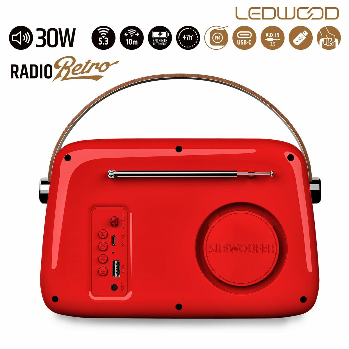 Radio Transistor Ledwood ALMA RED Rojo 30 W