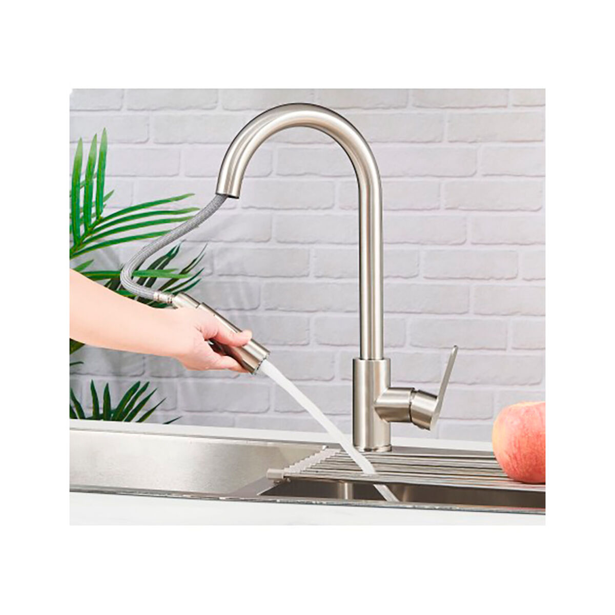 Grifo Monomando Verhal miño Plateado Acero Inoxidable Forma de C