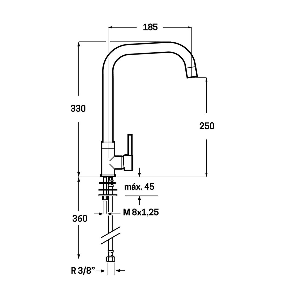 Grifo Monomando Verhal Plateado Latón Forma de C