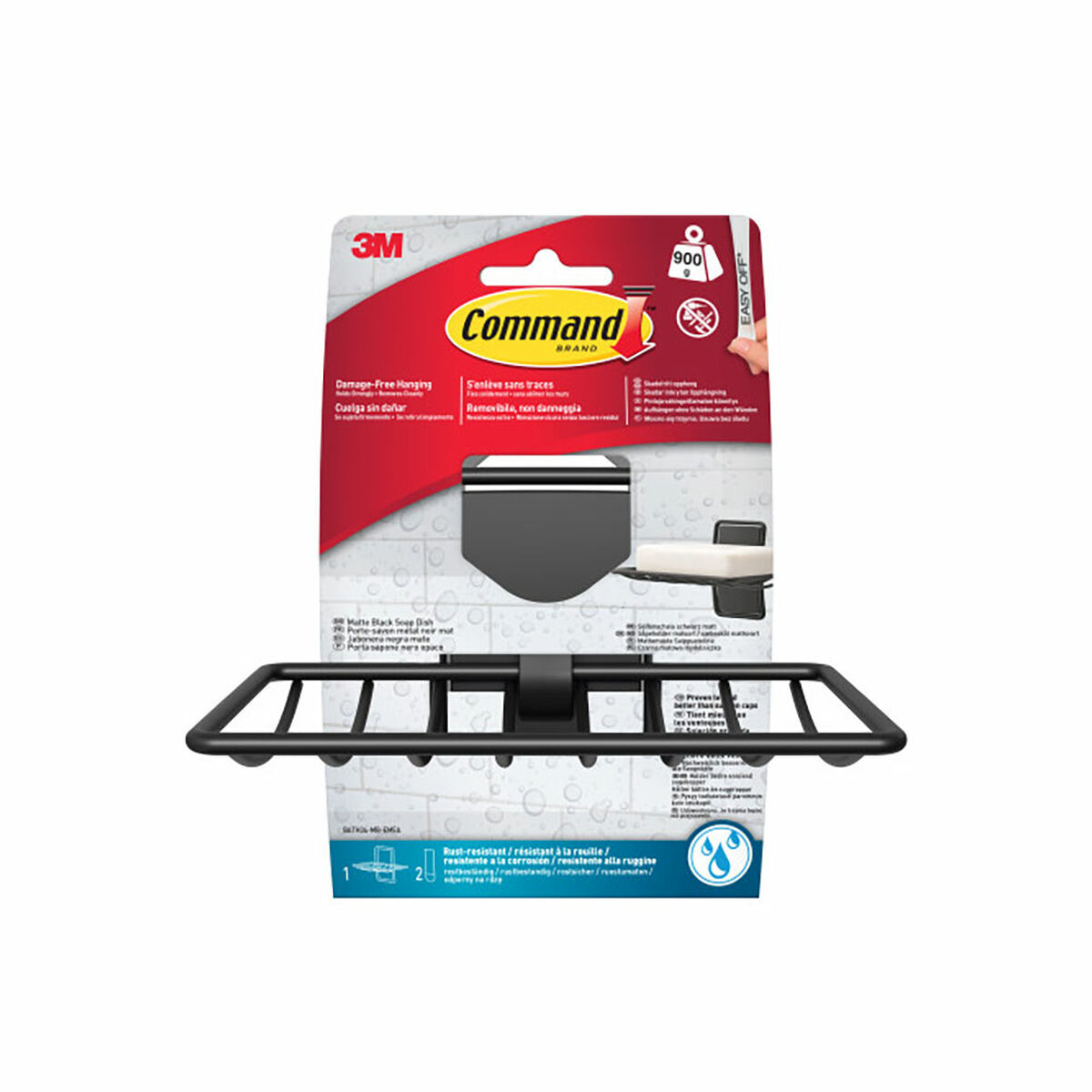 Jabonera Command Negro mate Metal Plástico Mate 3 Piezas