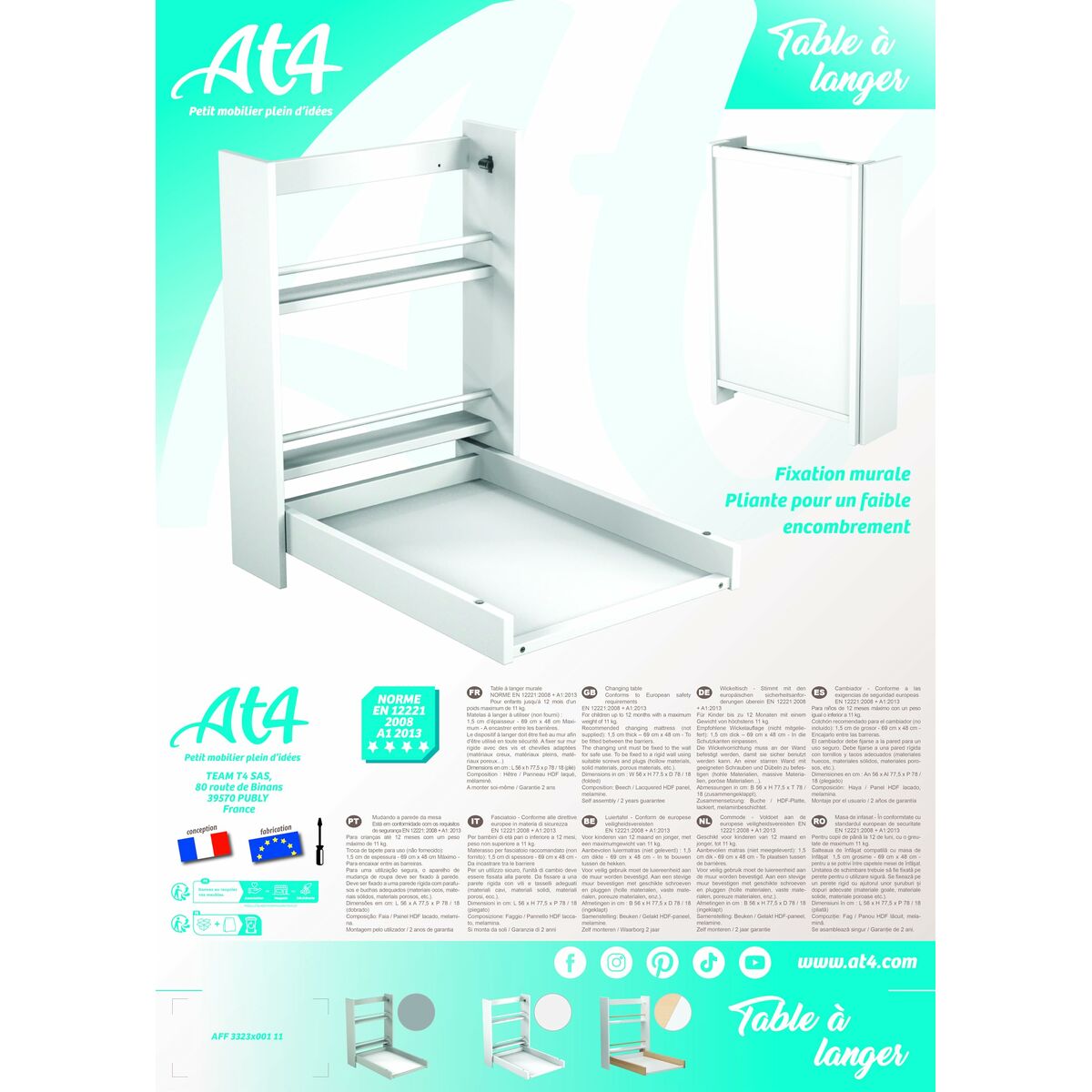 Cambiador Madera de haya 56 x 77,5 x 78 cm