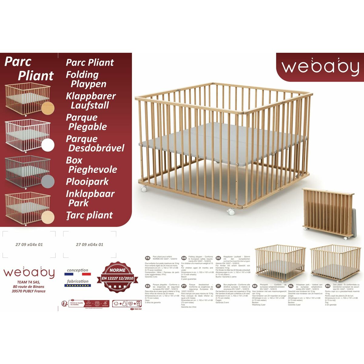 Parque de juegos WEBABY 100 x 100 cm Beige