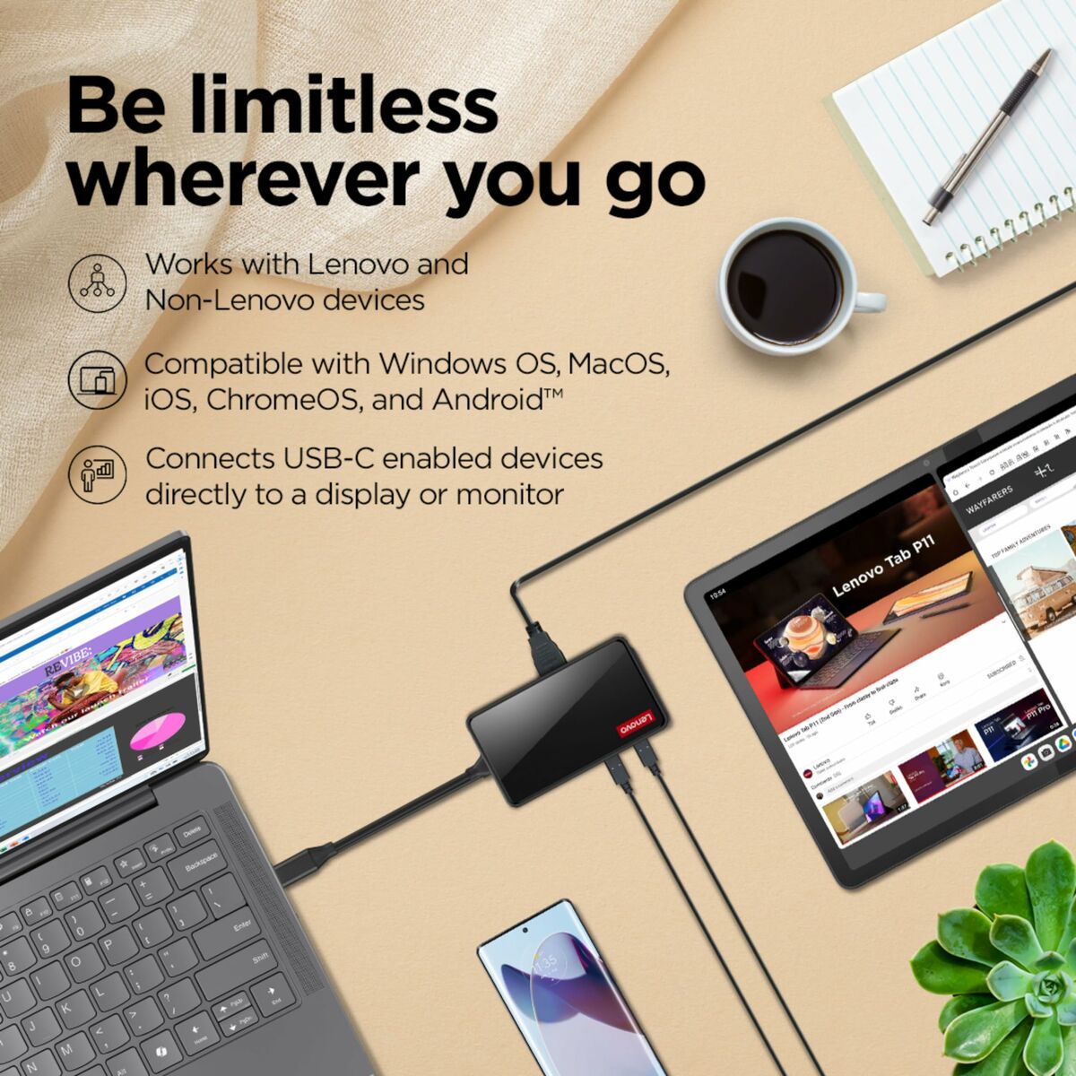 Hub USB Lenovo GX91M73945 Negro 100 W