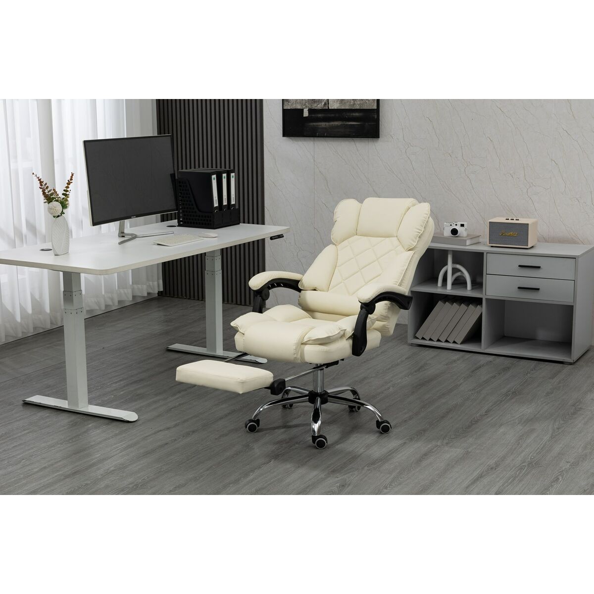 Silla de Oficina Activejet YK7416 BE Negro Beige Plateado