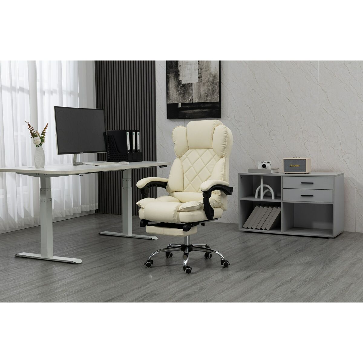 Silla de Oficina Activejet YK7416 BE Negro Beige Plateado
