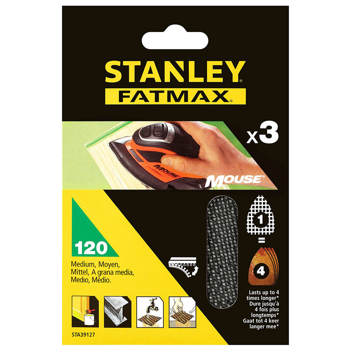Hoja de lija para lijadora Stanley 3 Piezas