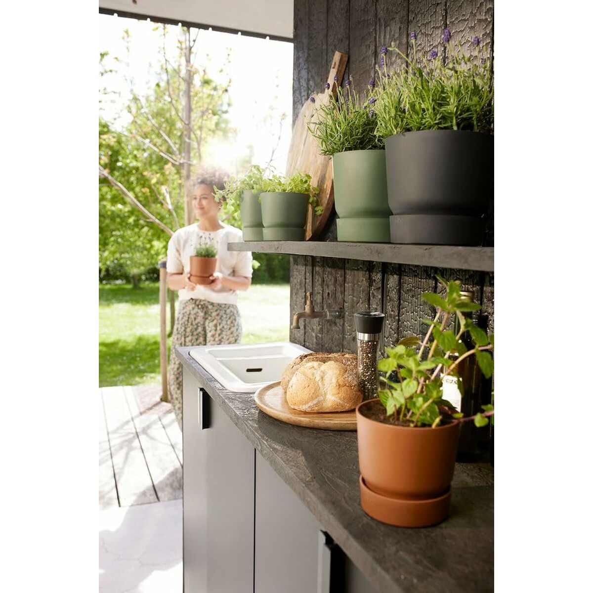 Set de Macetas Elho Negro Plástico Redondo 2 Piezas