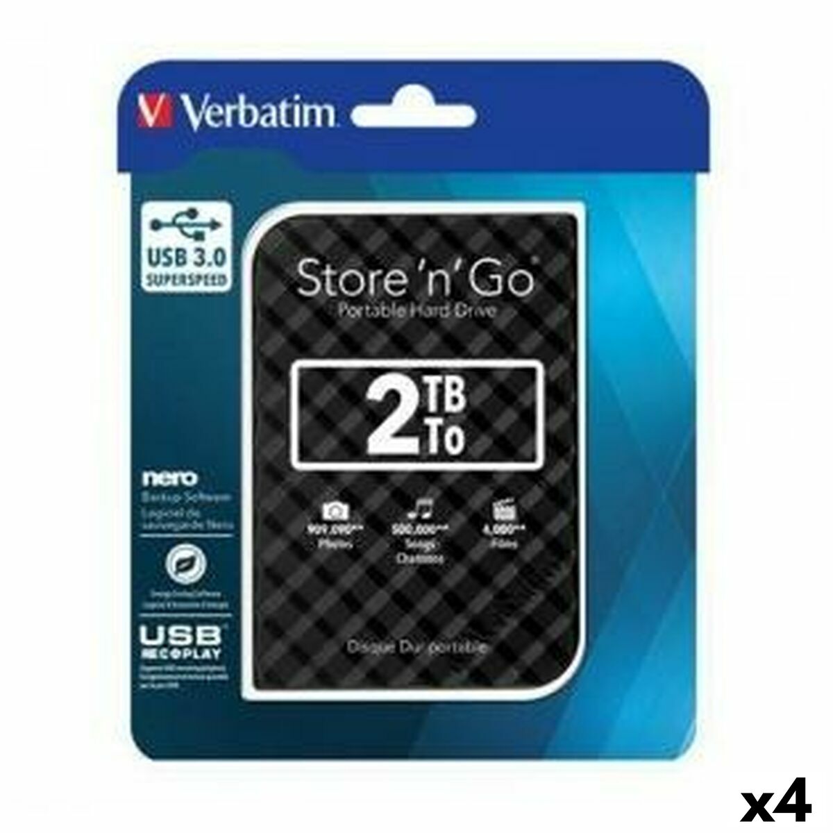 Disco Duro Externo Verbatim STORE 'N' GO GEN 2 Negro HDD 2 TB (4 Unidades)