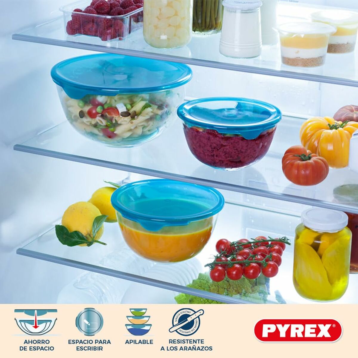 Set de Fiambreras Pyrex Transparente Turquesa 5 Piezas