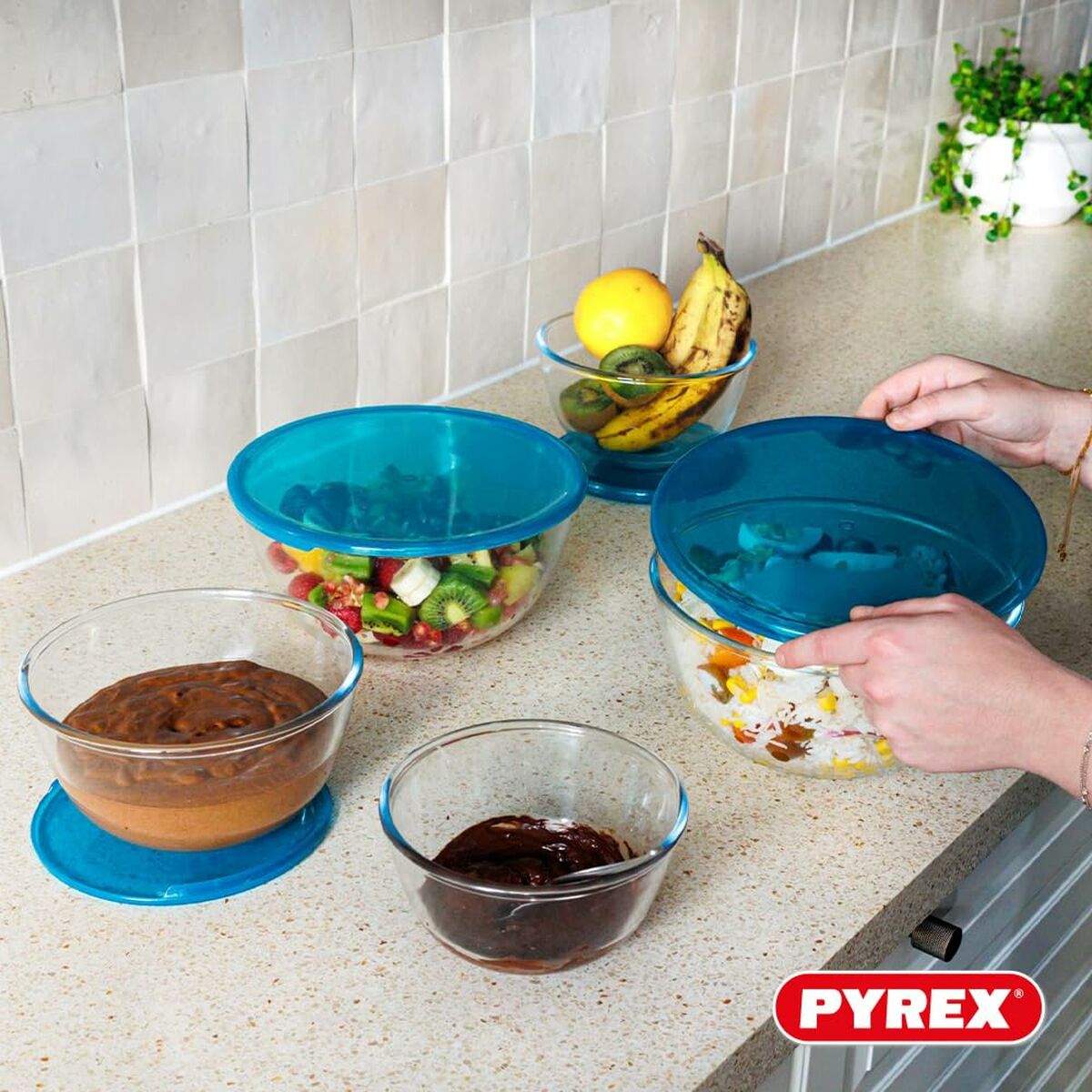 Set de Fiambreras Pyrex Transparente Turquesa 5 Piezas