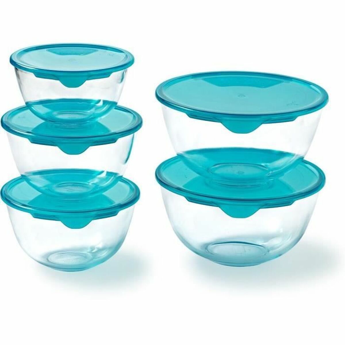 Set de Fiambreras Pyrex Transparente Turquesa 5 Piezas