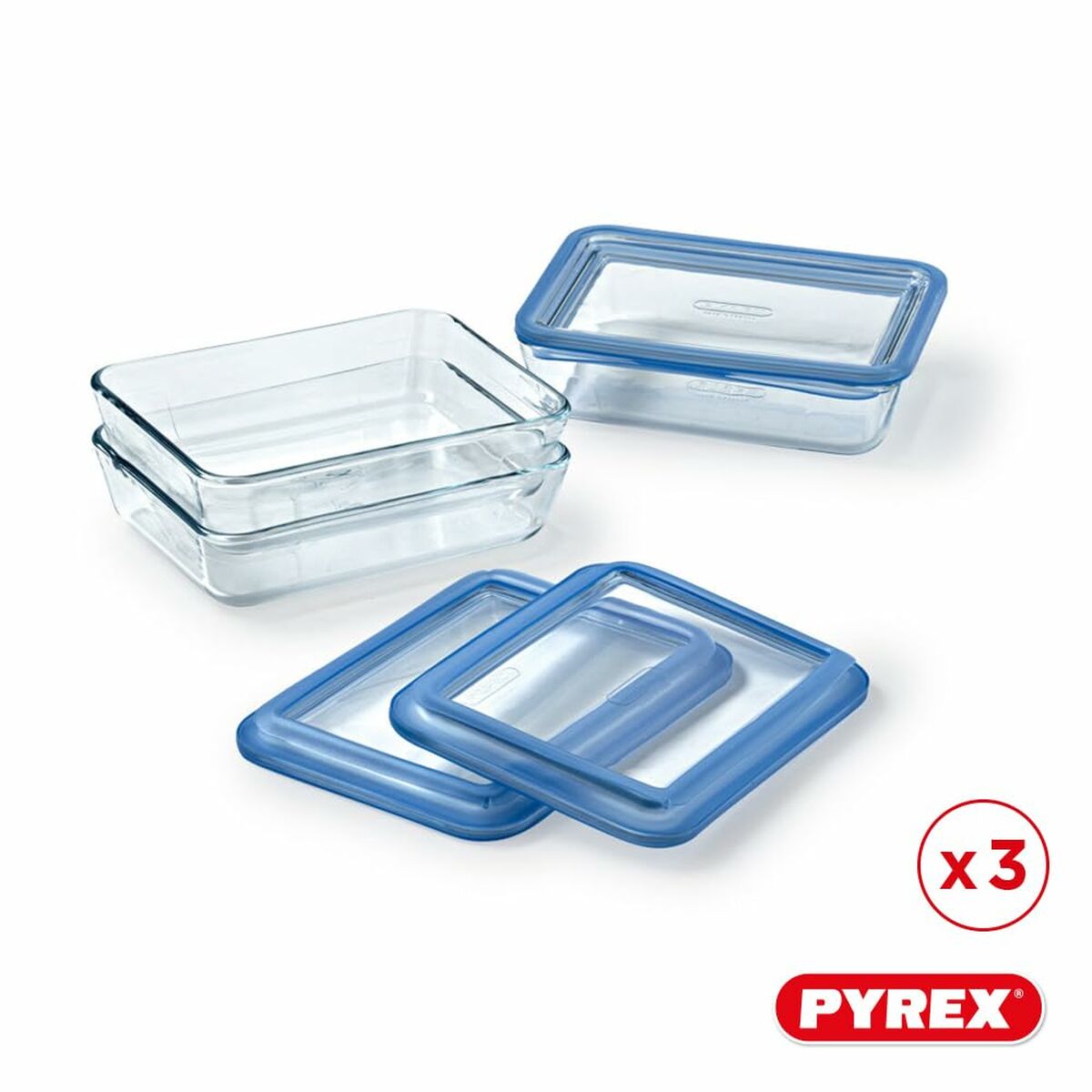 Set de Fiambreras Pyrex Azul Transparente 800 ml 3 Piezas