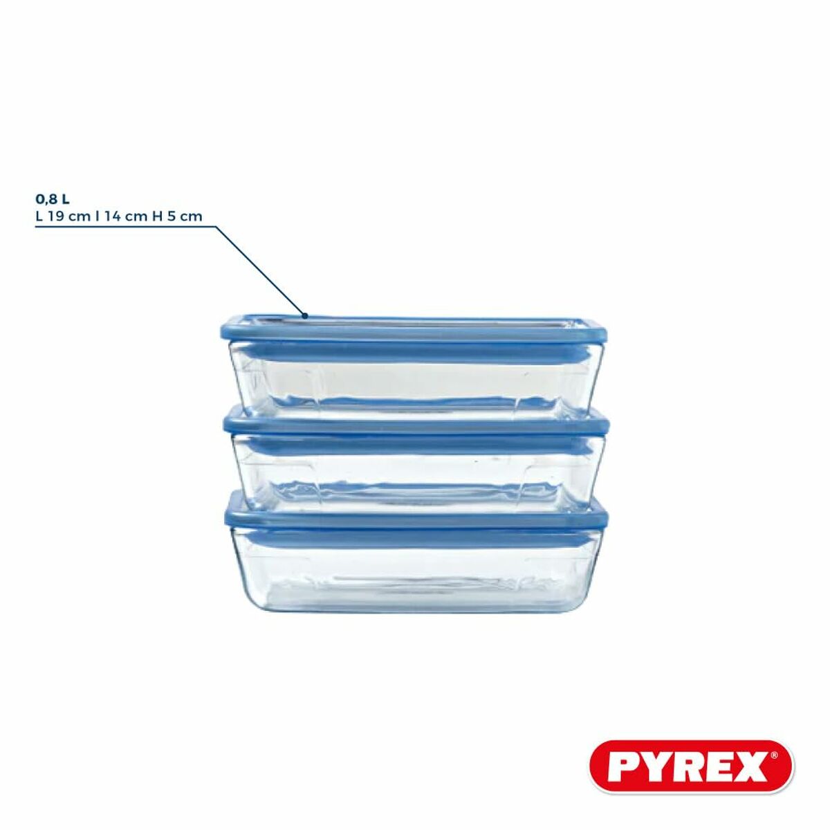 Set de Fiambreras Pyrex Azul Transparente 800 ml 3 Piezas