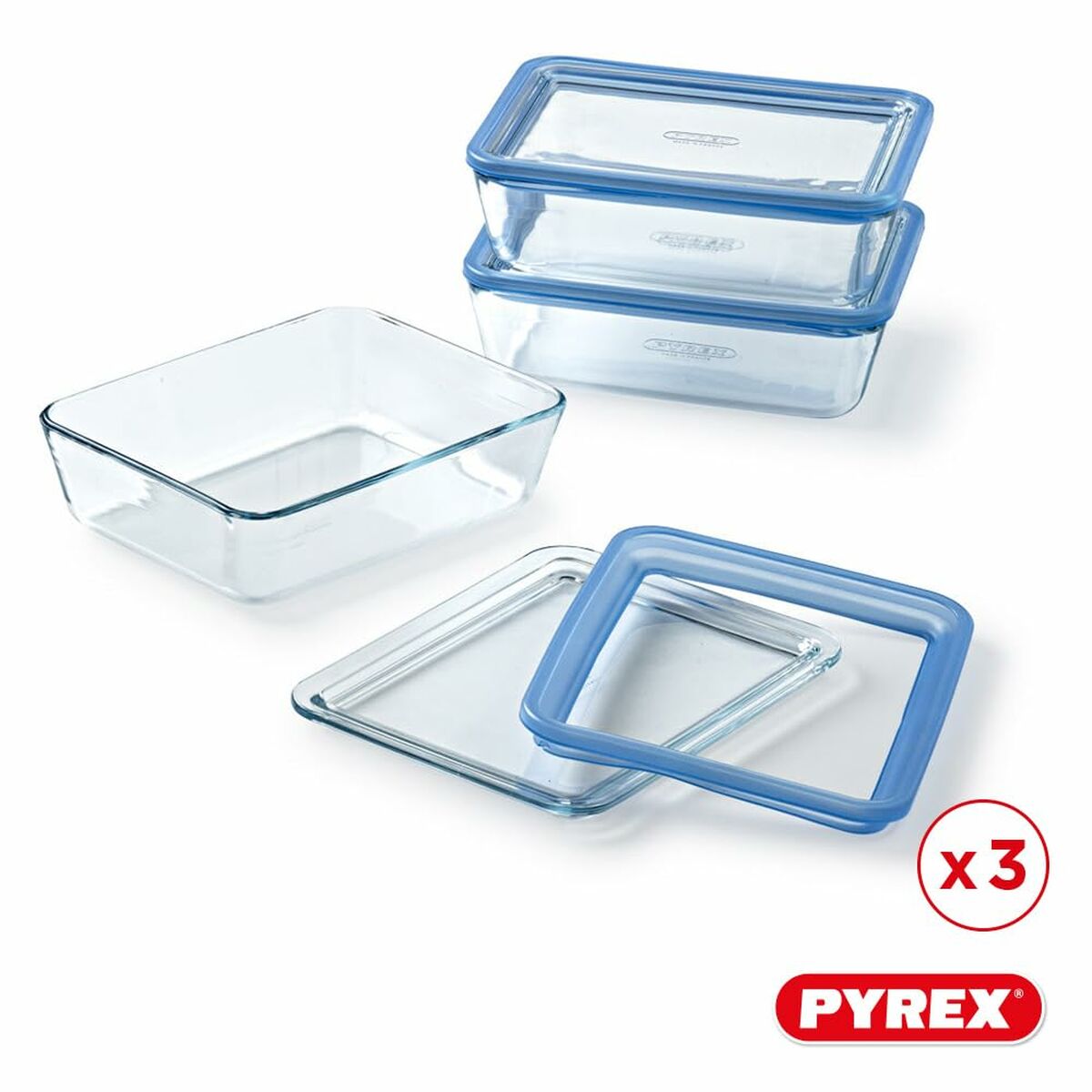 Set de Fiambreras Pyrex Azul Transparente 2,6 L 3 Piezas
