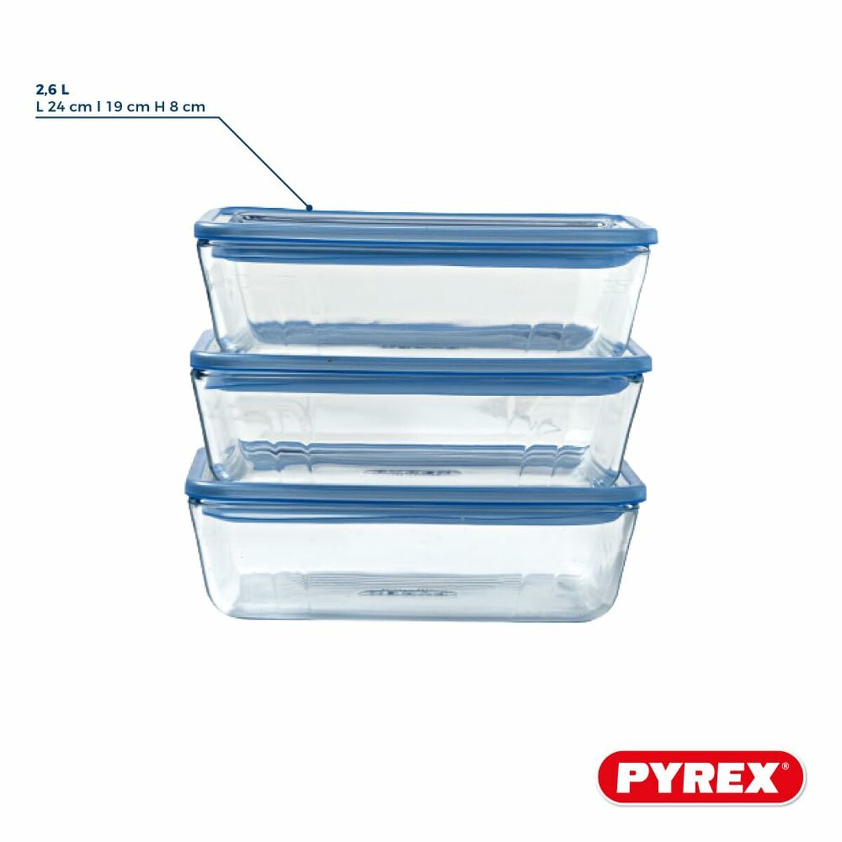 Set de Fiambreras Pyrex Azul Transparente 2,6 L 3 Piezas