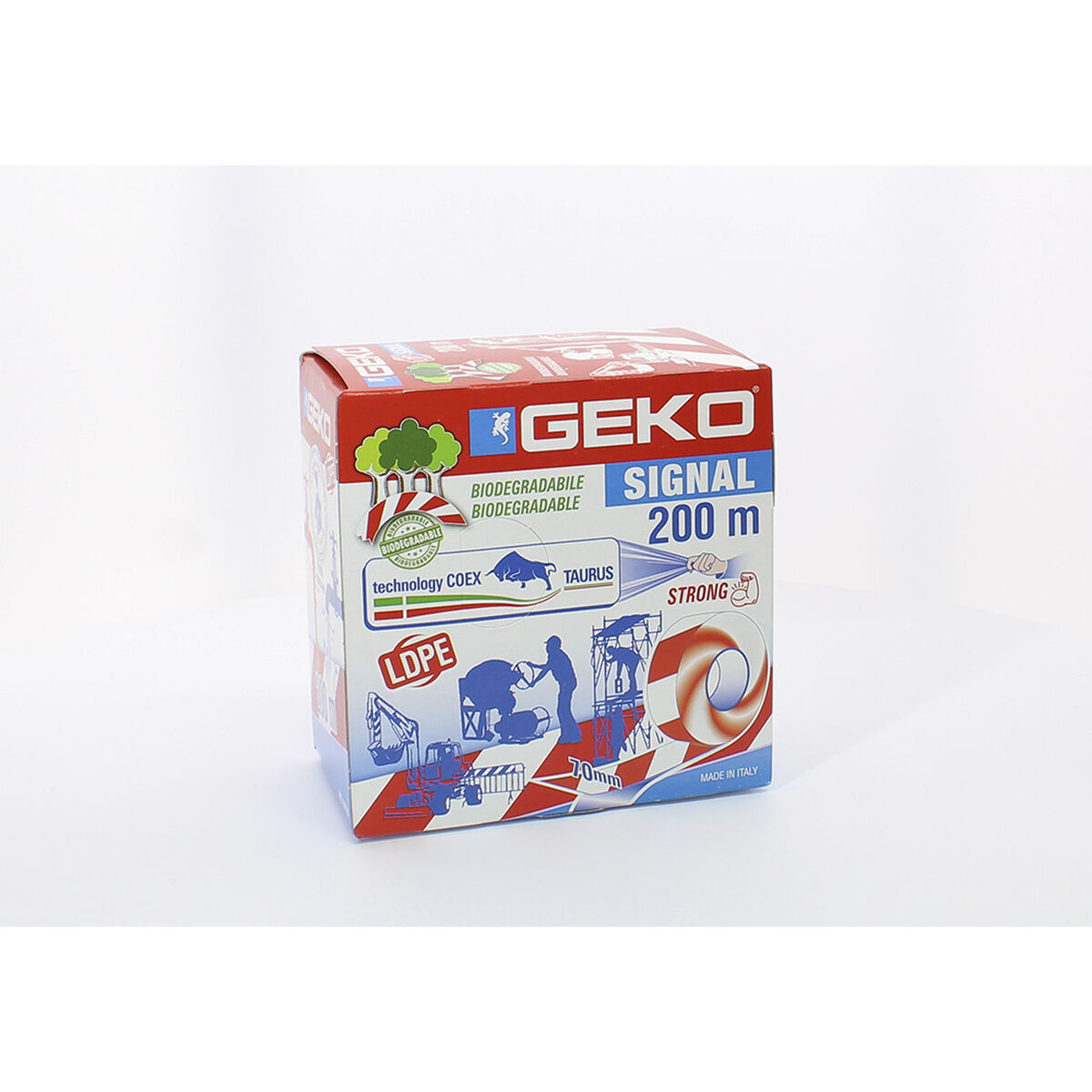 Cinta de señalización Geko 70 mm x 200 m Blanco Rojo