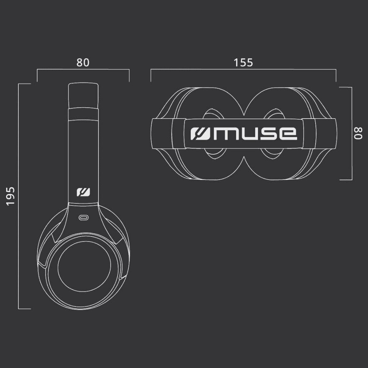 Auriculares con Micrófono Muse M295ANC Negro Gris