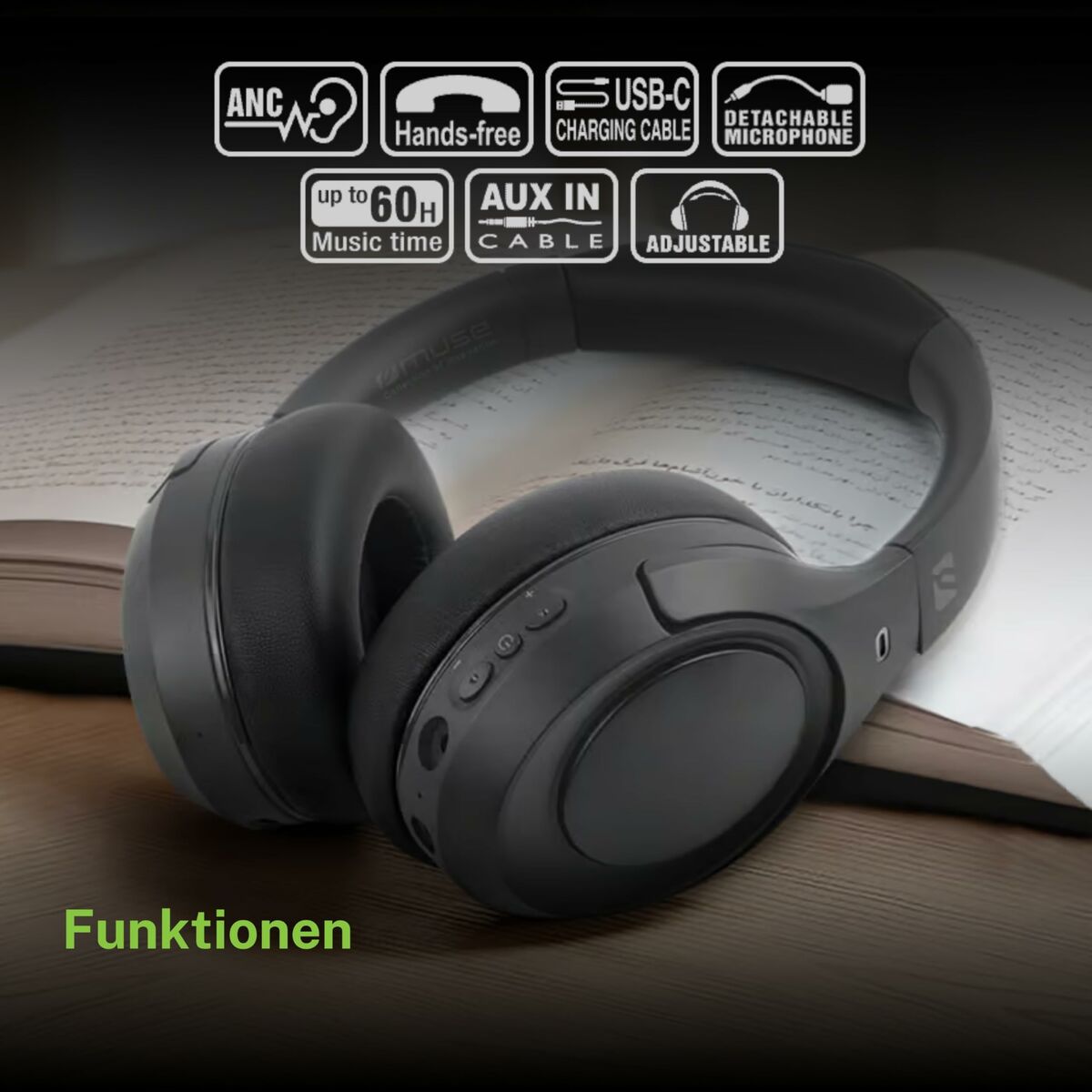 Auriculares con Micrófono Muse M295ANC Negro Gris
