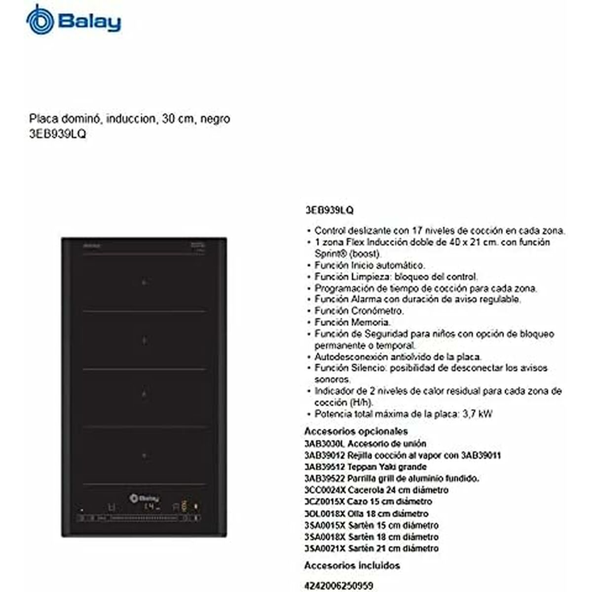 Placa de Inducción Balay 3EB939LQ